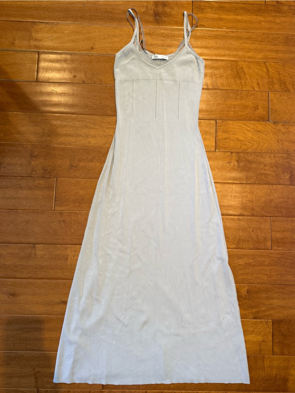 Zara Gray Double Layer Bodice Lace Size Medium Knit Maxi Dress
